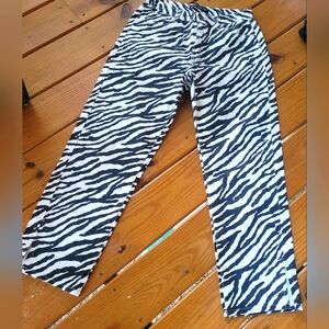 Lioness Zebra Pattern Black White Jeans Size M High Rise Waisted Slit Hem NWOT